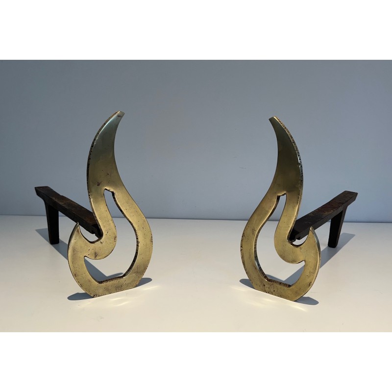 Pair of vintage brass andirons, 1970