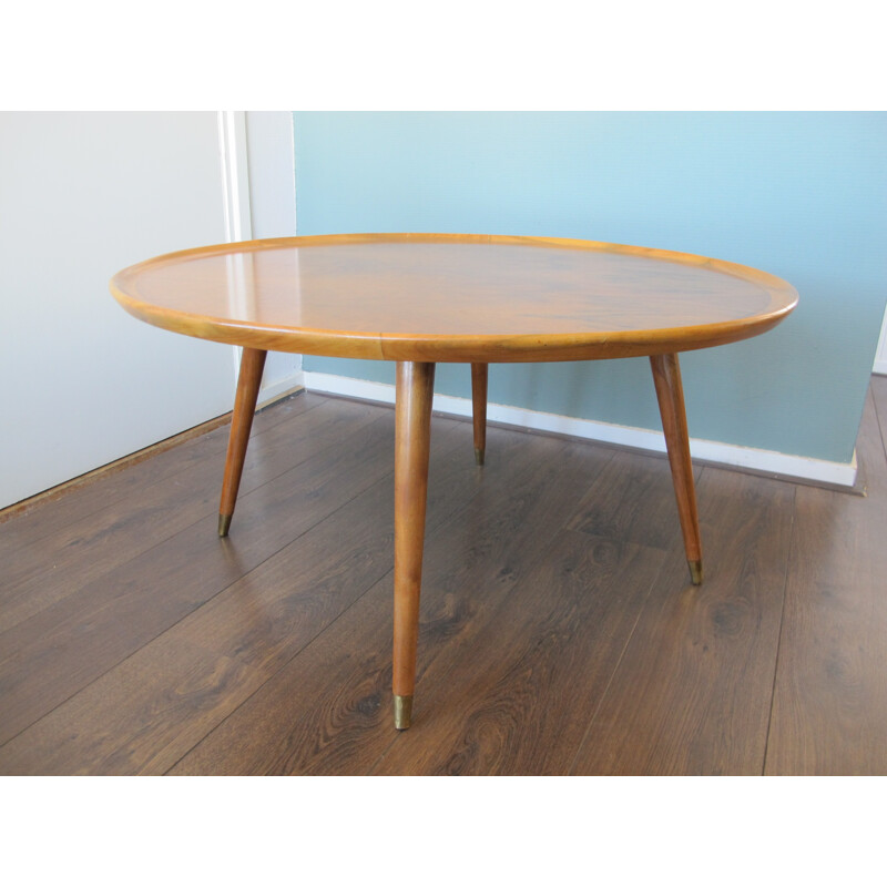 Mid century Italian round coffee table in walnut - 1950s