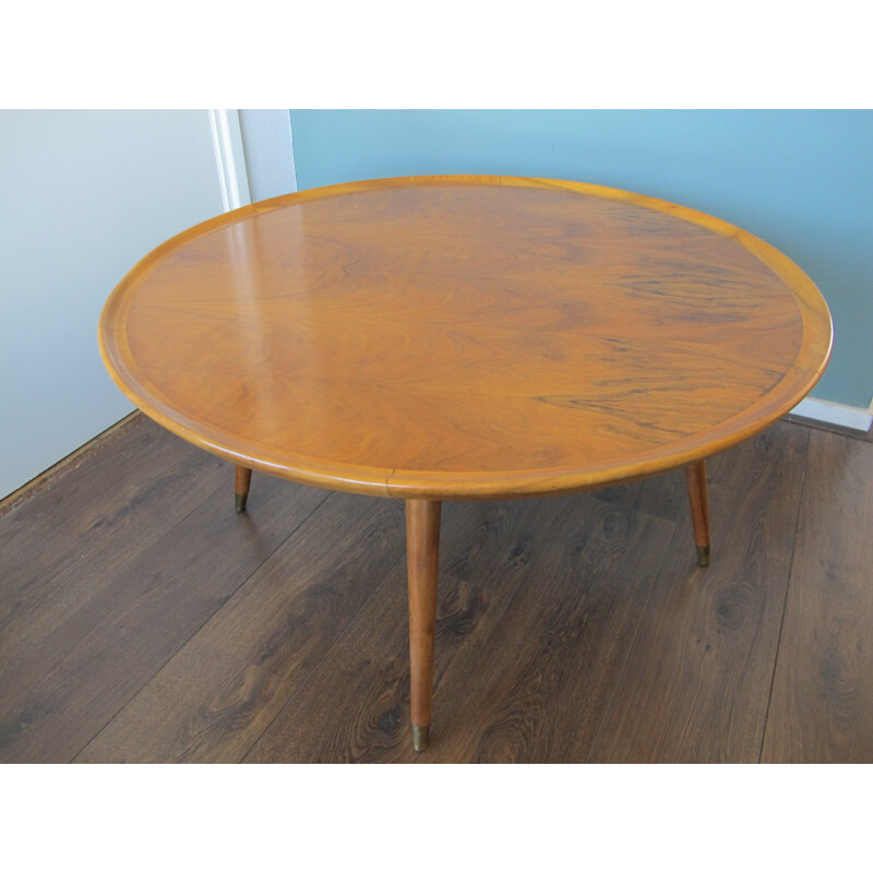 Mid century Italian round coffee table in walnut - 1950s