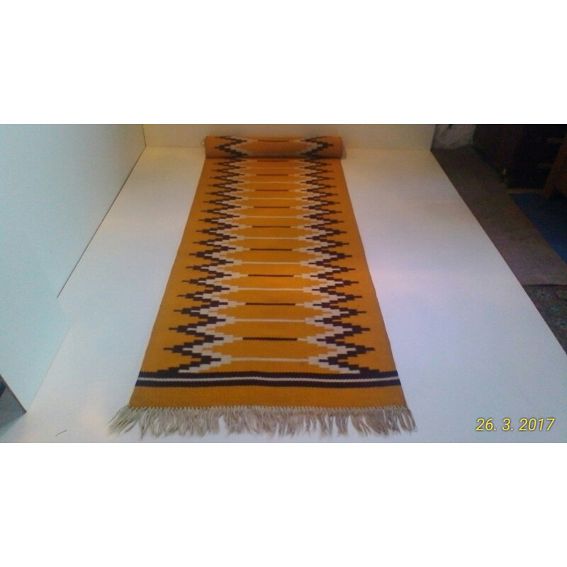 Set of 3 yellow woolen reversible carpets produced by Kelim - 1960s