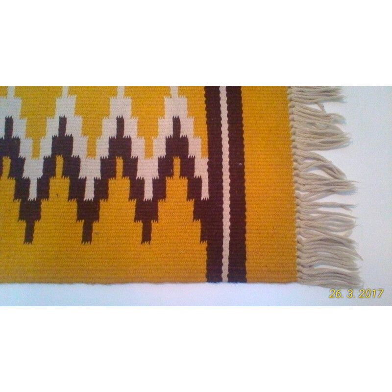 Set of 3 yellow woolen reversible carpets produced by Kelim - 1960s