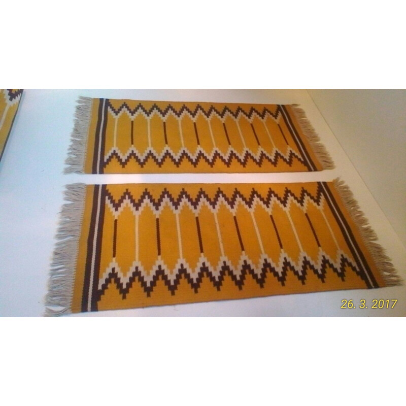 Set of 3 yellow woolen reversible carpets produced by Kelim - 1960s