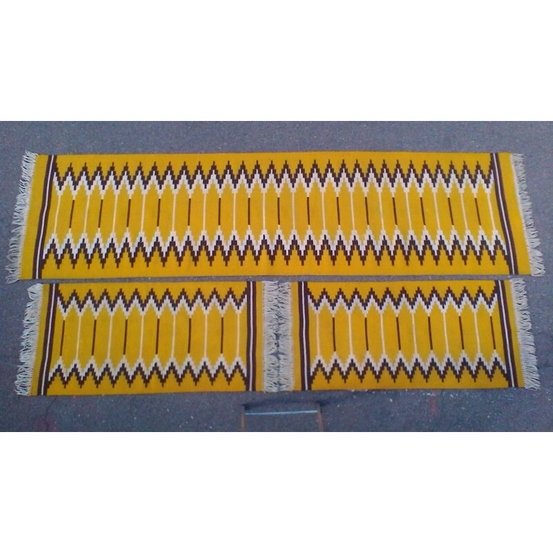 Set of 3 yellow woolen reversible carpets produced by Kelim - 1960s