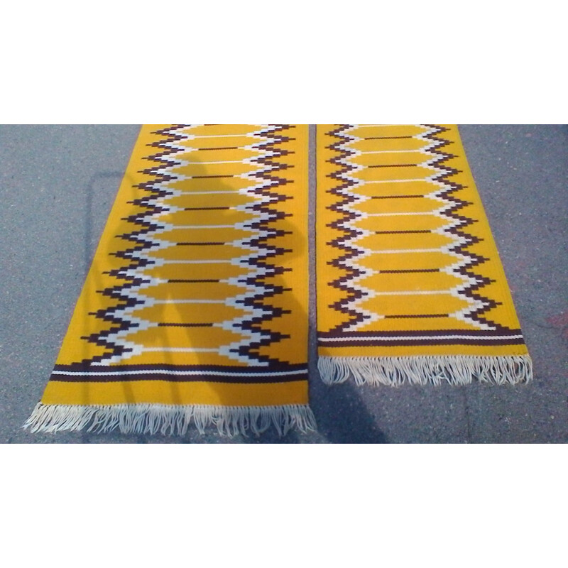 Set of 3 yellow woolen reversible carpets produced by Kelim - 1960s