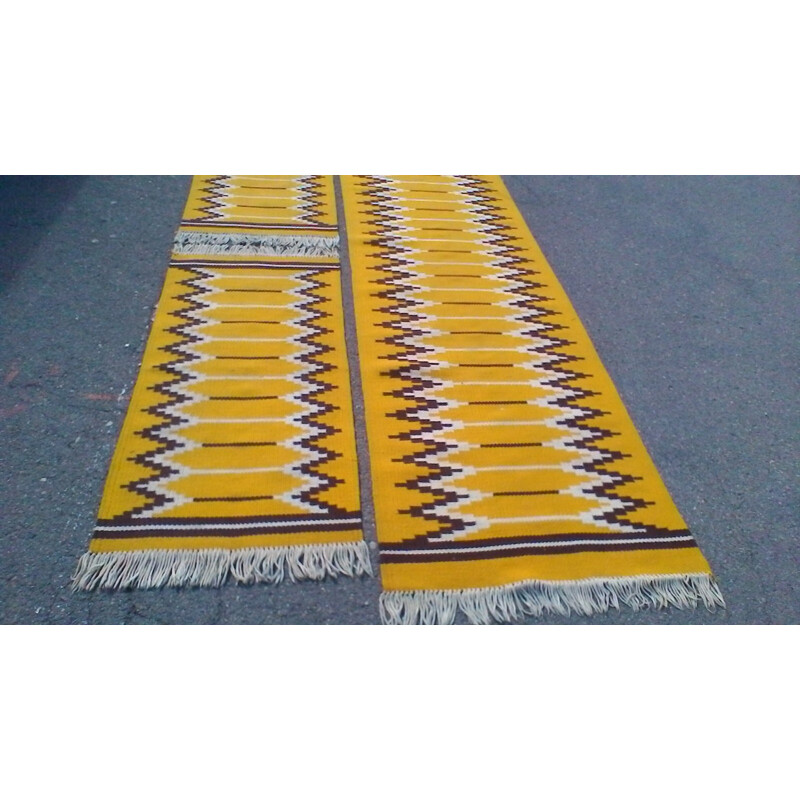 Set of 3 yellow woolen reversible carpets produced by Kelim - 1960s