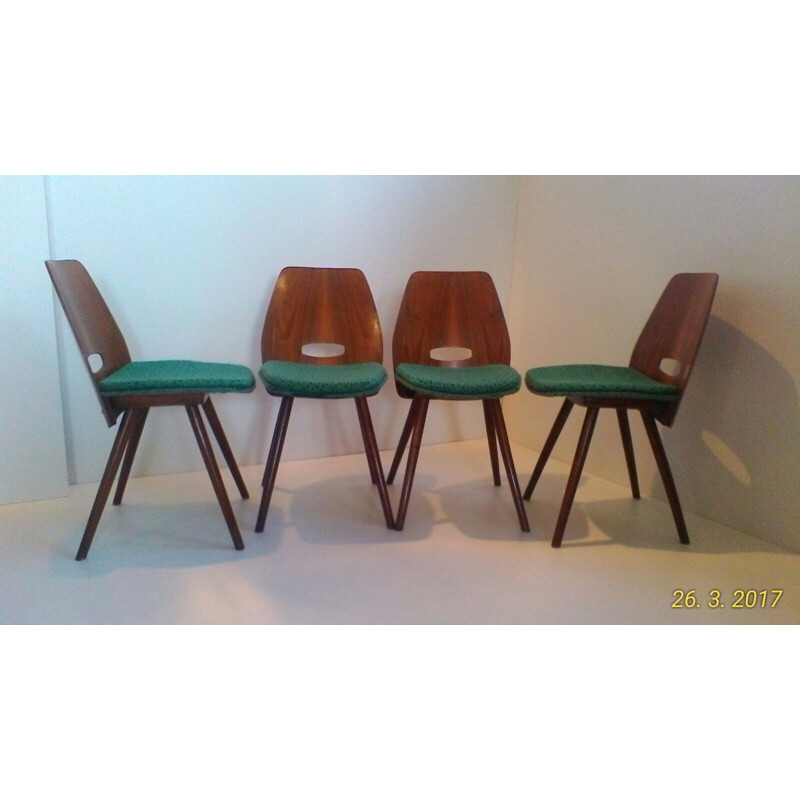 Set van 4 beukenhouten eetkamerstoelen - 1960