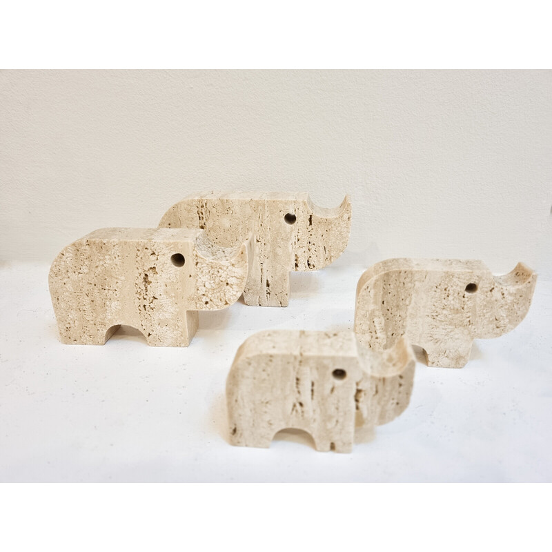 Set of 4 vintage Italian Brutalist travertine rhinoceros sculptures by Fratelli Mannelli, Italy 1970s