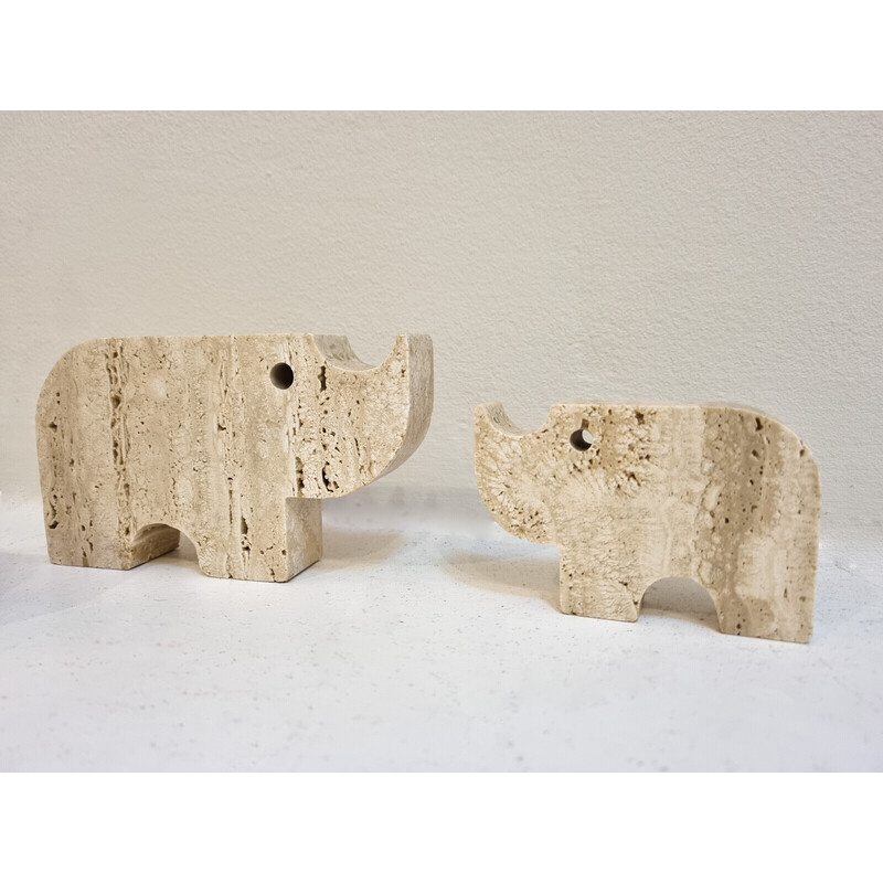 Set of 4 vintage Italian Brutalist travertine rhinoceros sculptures by Fratelli Mannelli, Italy 1970s