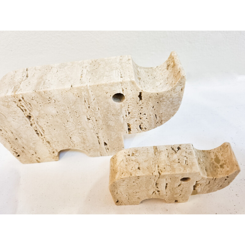 Set of 4 vintage Italian Brutalist travertine rhinoceros sculptures by Fratelli Mannelli, Italy 1970s