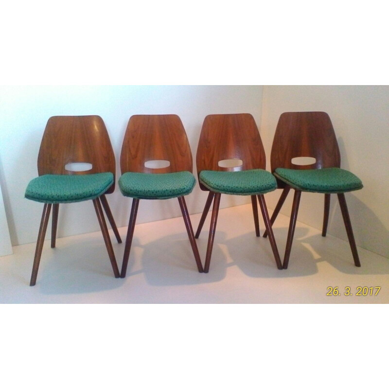 Juego de 4 sillas de comedor de madera de haya - 1960