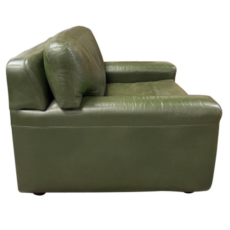 Canapé vintage en cuir Stonewash vert par Heals