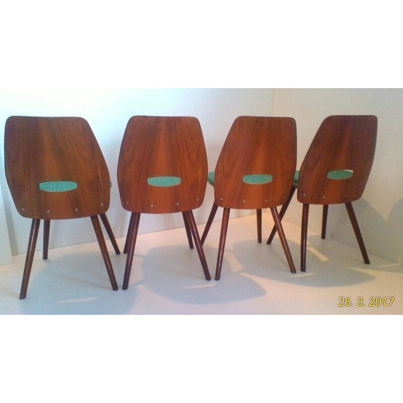Ensemble de 4 chaises à repas en hêtre - 1960