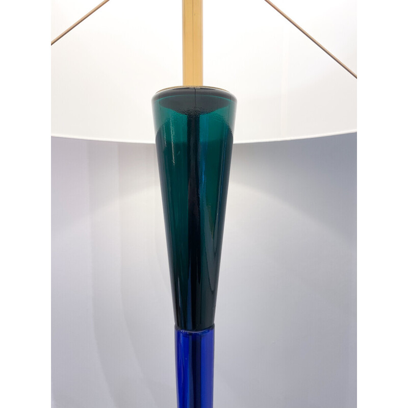 Lampada da terra in vetro di Murano blu e verde della metà del secolo scorso di Fulvio Bianconi per Venini, Italia 1950