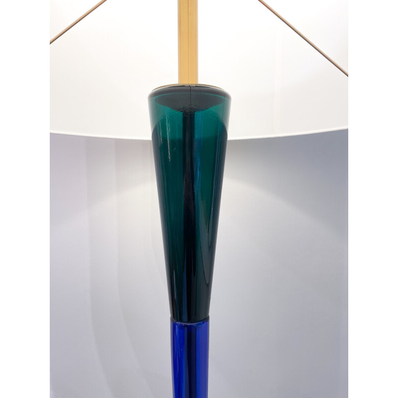 Mid-century blue and green Murano glass floor lamp by Fulvio Bianconi for Venini, Italy 1950s