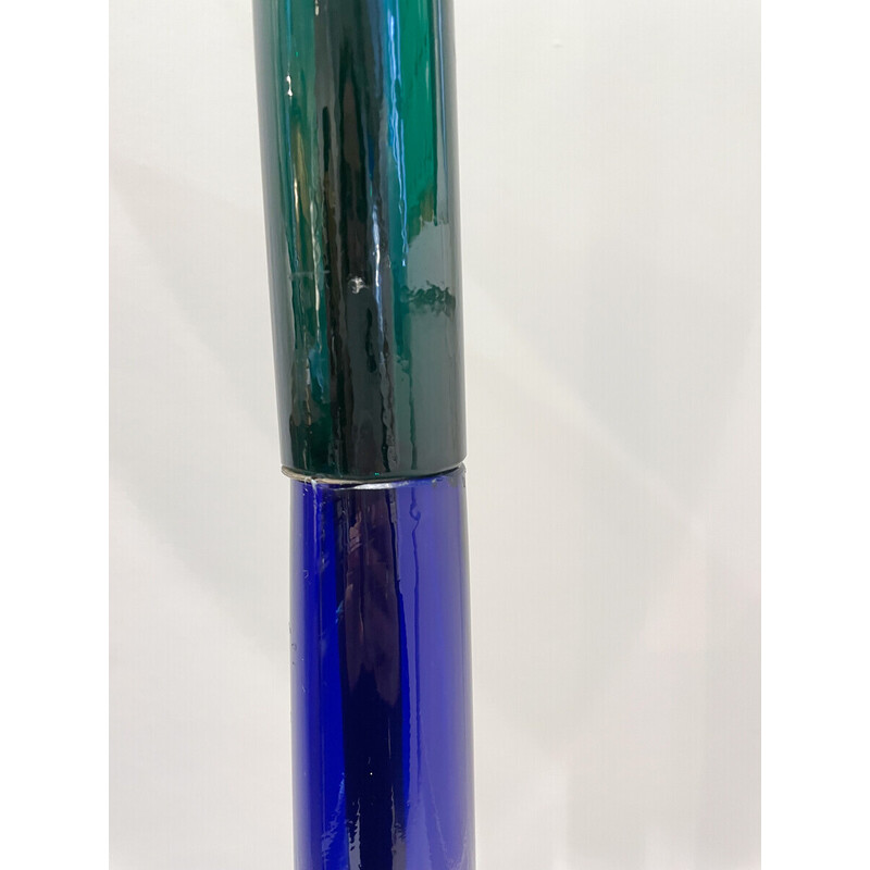 Candeeiro de chão de vidro Murano azul e verde de meados do século por Fulvio Bianconi para Venini, Itália 1950