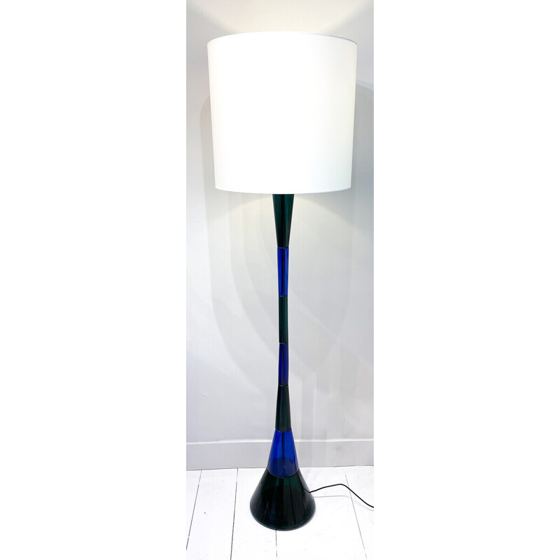 Mid-century blue and green Murano glass floor lamp by Fulvio Bianconi for Venini, Italy 1950s