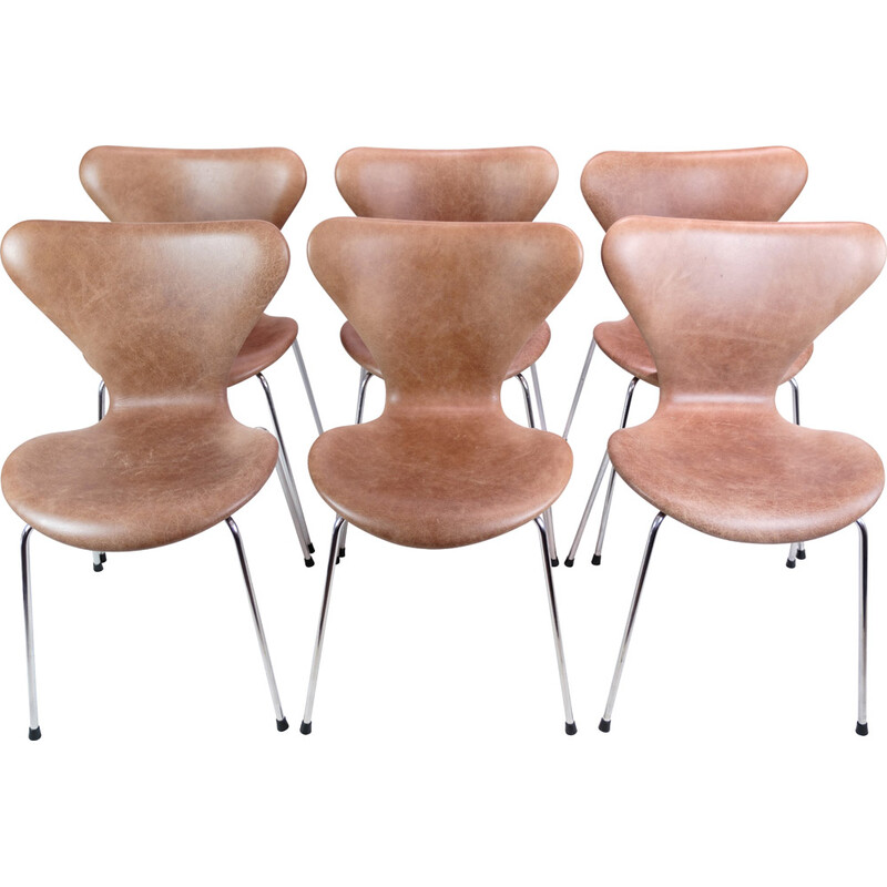 Set of 6 vintage Seven chairs 3107 by Arne Jacobsen for Fritz Hansen