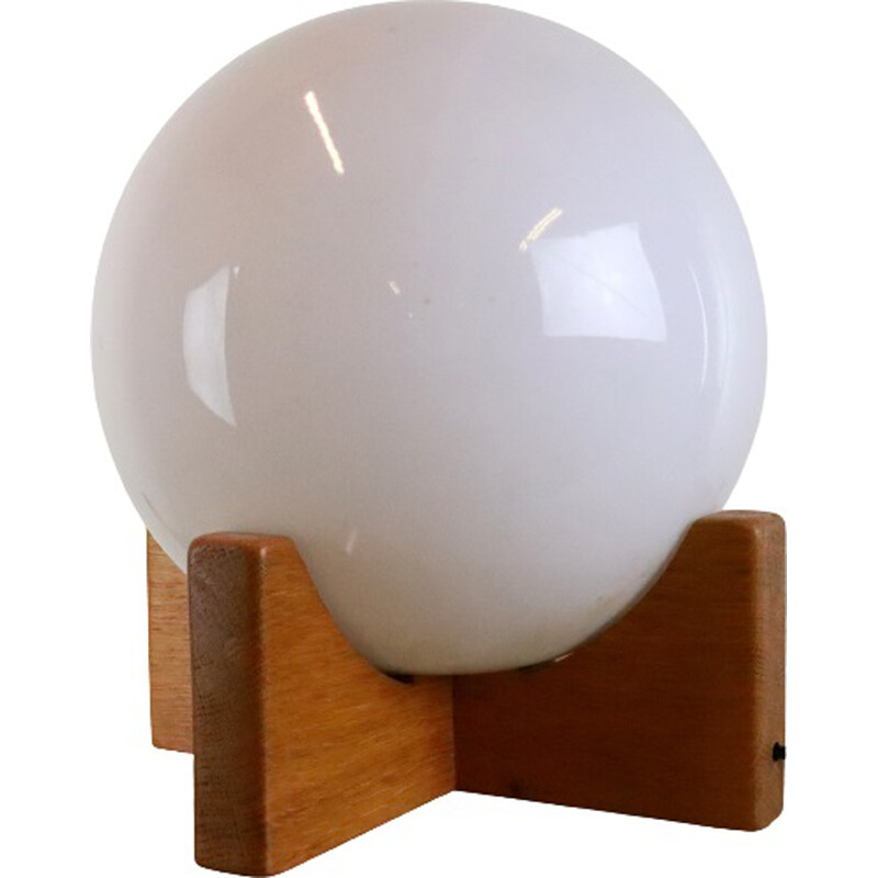 Lampe de table vintage en verre et bois