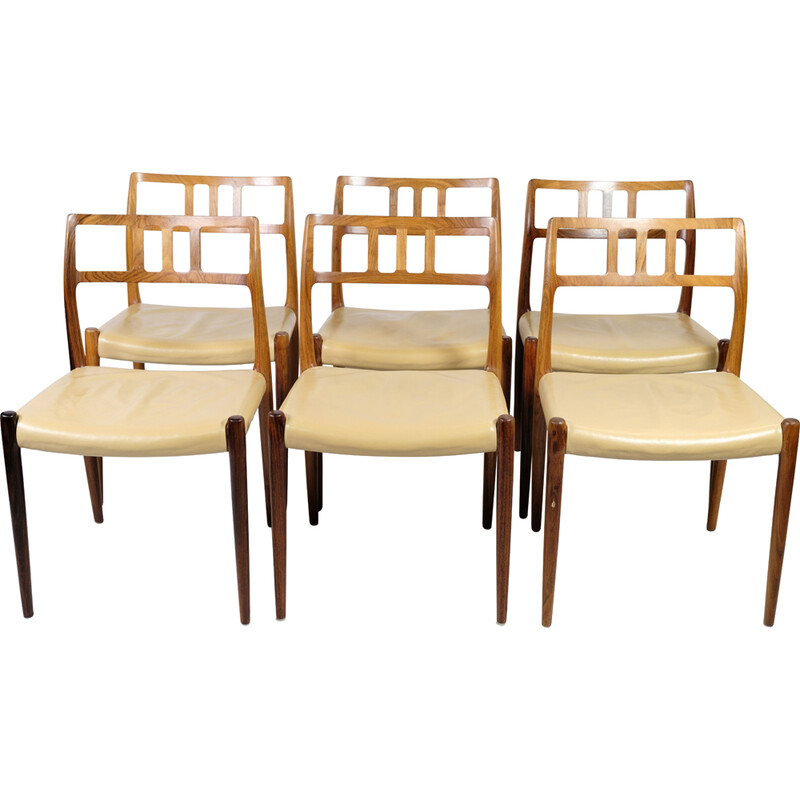 Set van 6 vintage palissander eetkamerstoelen model 79 van Niels O. Møller, 1960