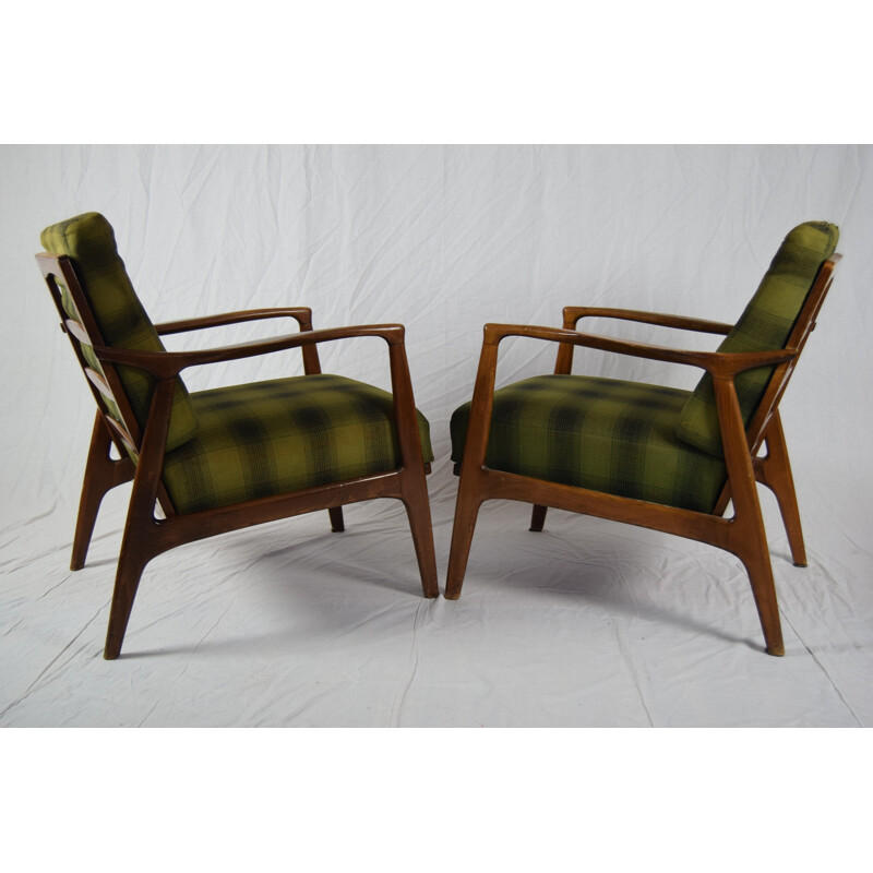 Set of two Danish green armchair in beech wood - 1960s