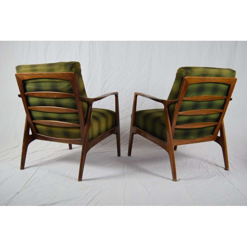 Pair of vintage green beechwood armchairs, Denmark 1960