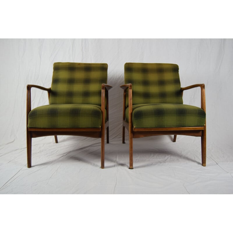 Paire de fauteuils verts vintage en bois de hêtre, Danemark  1960