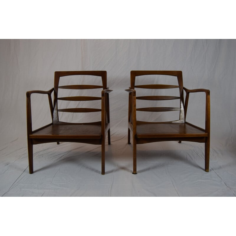 Pair of vintage green beechwood armchairs, Denmark 1960