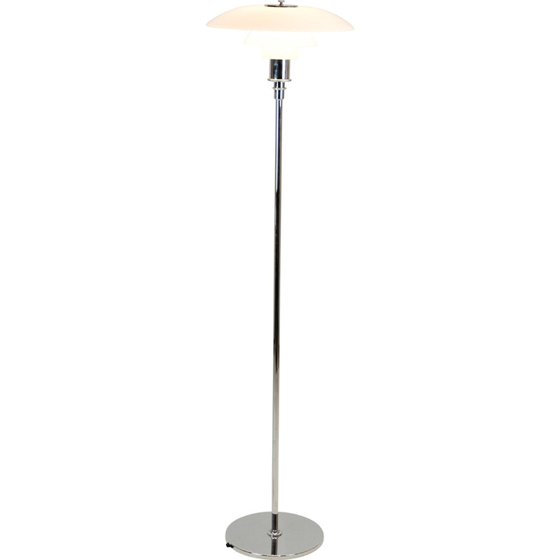 Lampadaire vintage en chrome et verre opale par Poul Henningsen pour Louis Poulsen