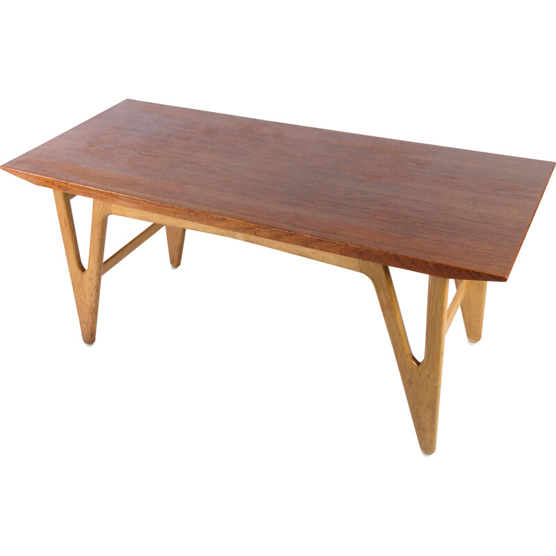 Table basse vintage en teck et chêne, Danemark 1960