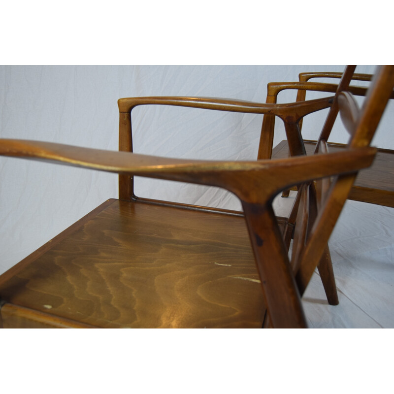 Pair of vintage green beechwood armchairs, Denmark 1960