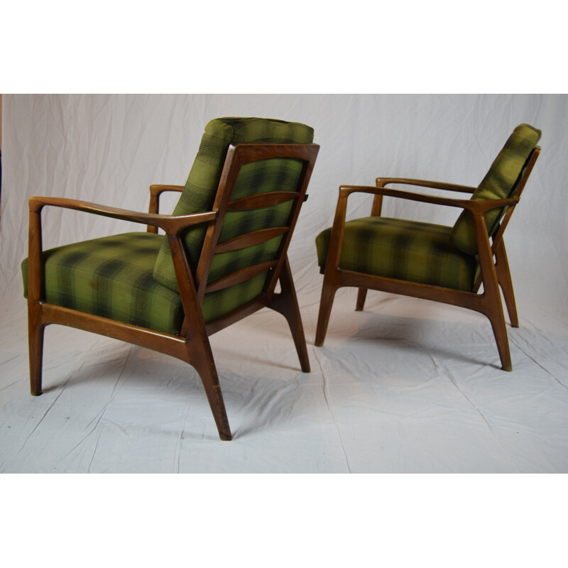 Paar vintage groen beukenhouten fauteuils, Denemarken 1960