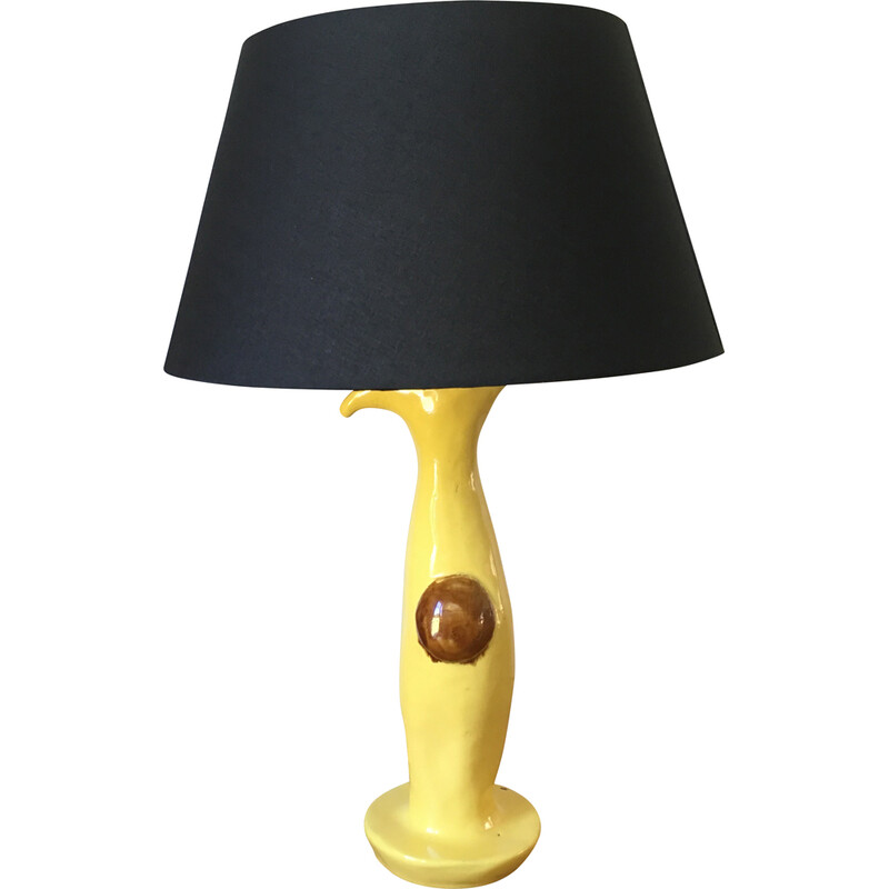 Lampe artisanale vintage en céramique et tissu