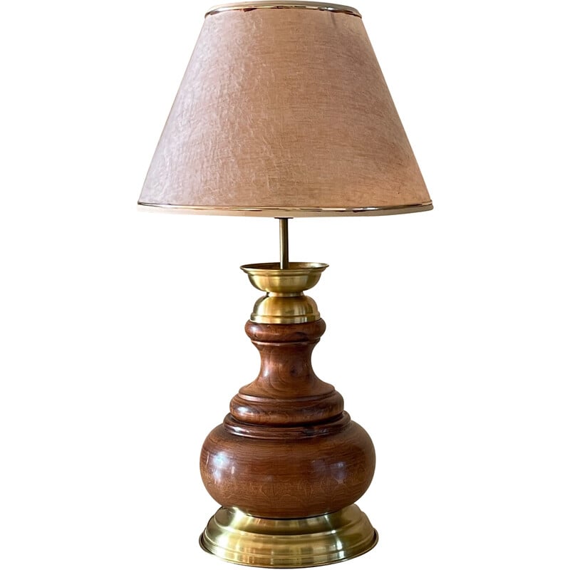 Vintage wood and brass lamp, 1980
