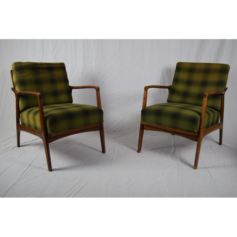 Paar vintage groen beukenhouten fauteuils, Denemarken 1960