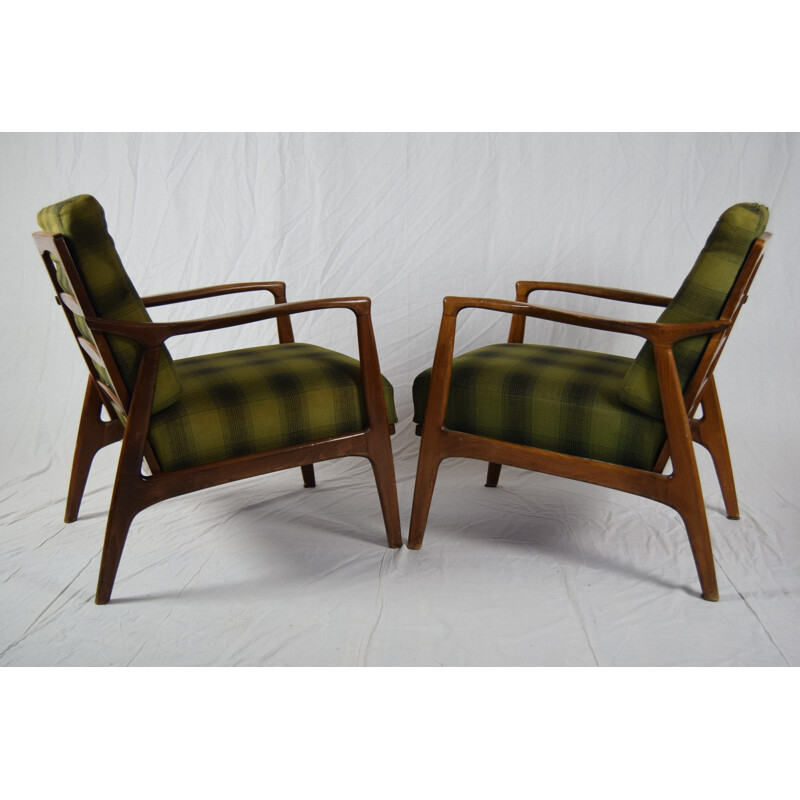 Pair of vintage green beechwood armchairs, Denmark 1960