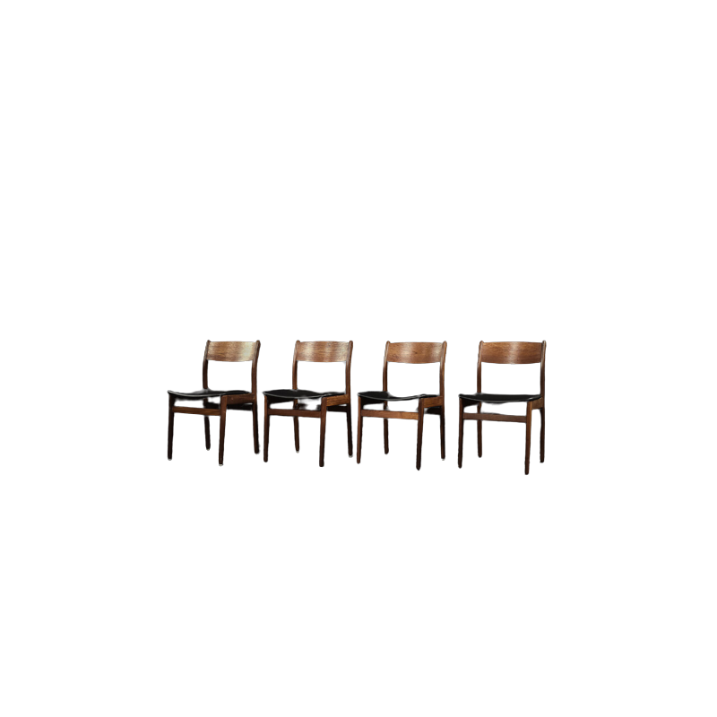 Set of 4 vintage Scandinavian teak and vinyl dining chairs, 1960s
