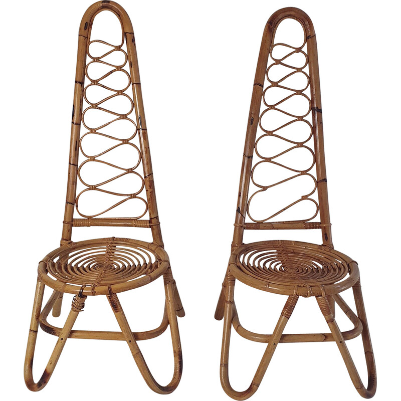 Pair of Italian vintage highbacked bamboo armchairs, 1950s