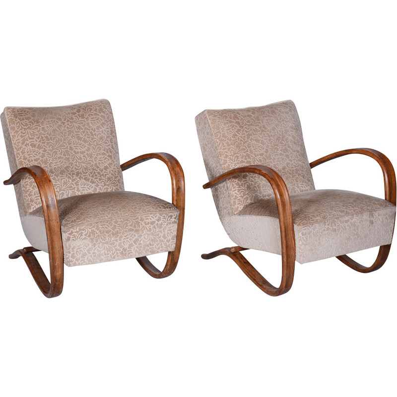 Pair of vintage beige H-269 armchairs by Jindrich Halabala for Up Zavody, Czechoslovakia 1930s