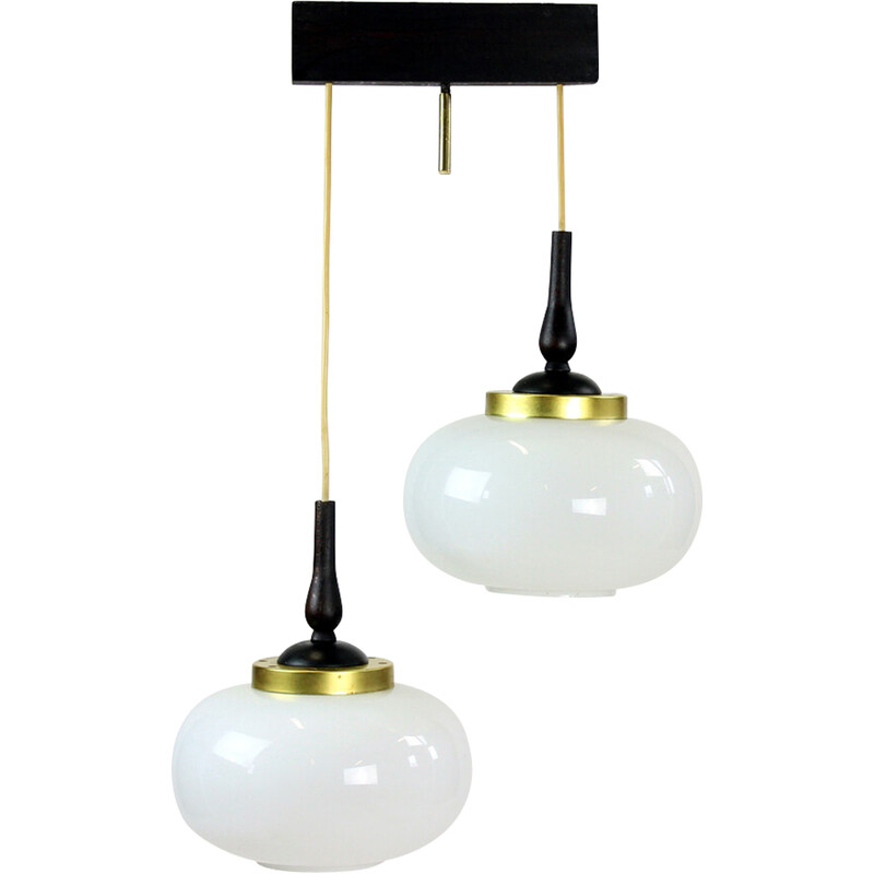 Mid century pendant lamp with two opaline lights, Czechoslovakia 1960s