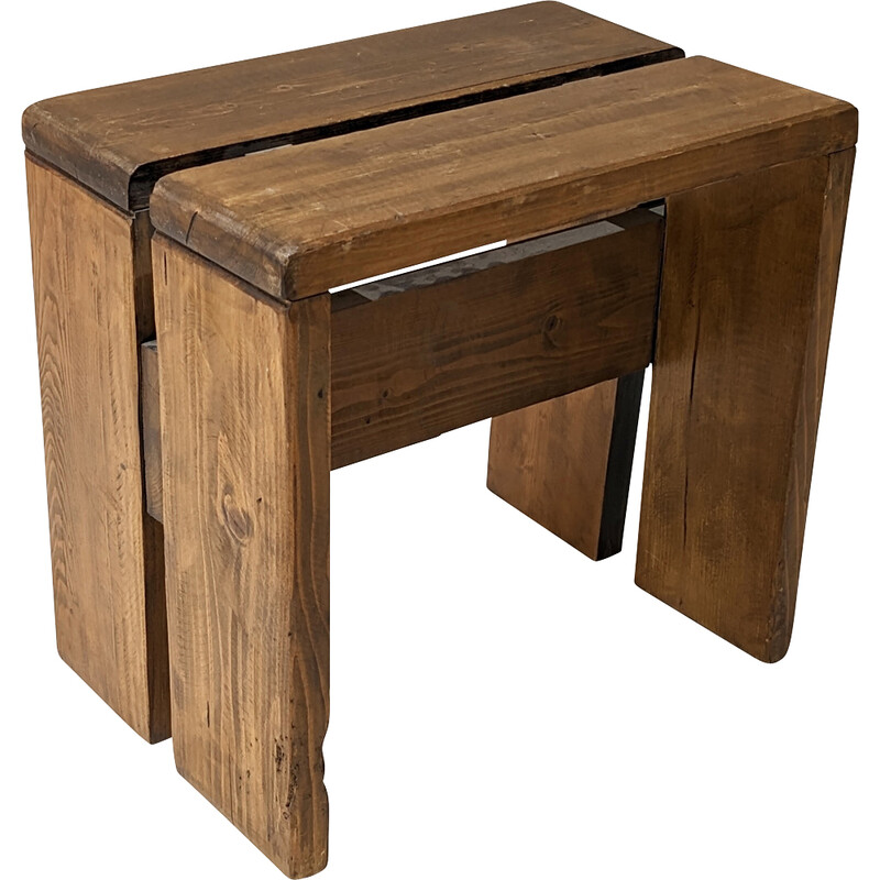 Tabouret  vintage "les Arcs" en pin, sélection de Charlotte Perriand, 1960