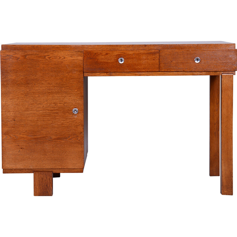 Czech vintage Art Deco oakwood writing desk, 1930s