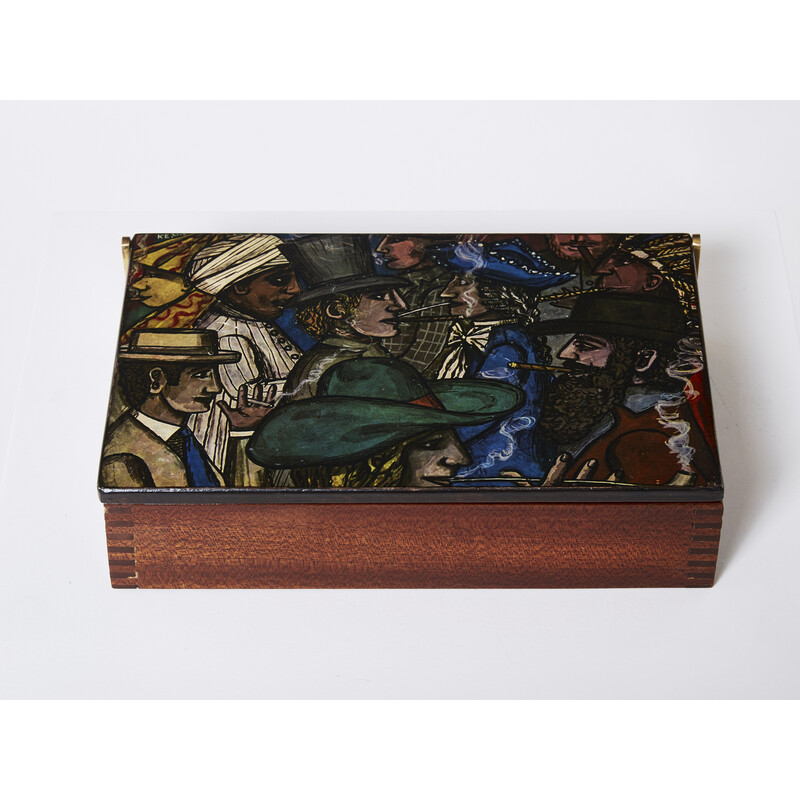 Vintage box in mahogany and painted wood by Piero Fornasetti, Italy 1950