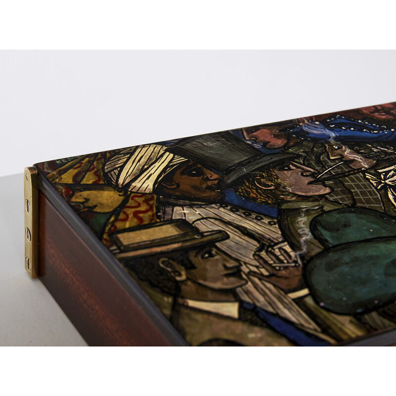 Vintage box in mahogany and painted wood by Piero Fornasetti, Italy 1950