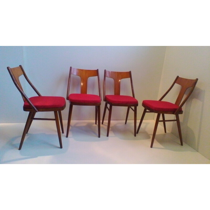 Juego de 4 sillas de nogal y haya - 1960
