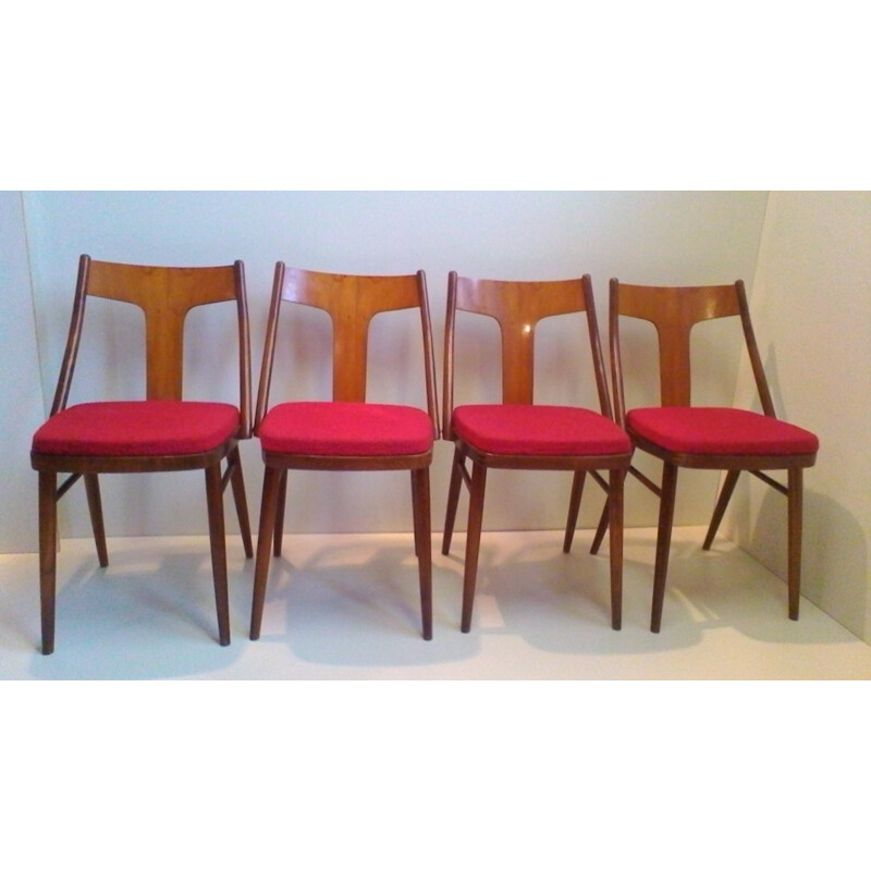 Conjunto de 4 cadeiras de nogueira e faia - 1960