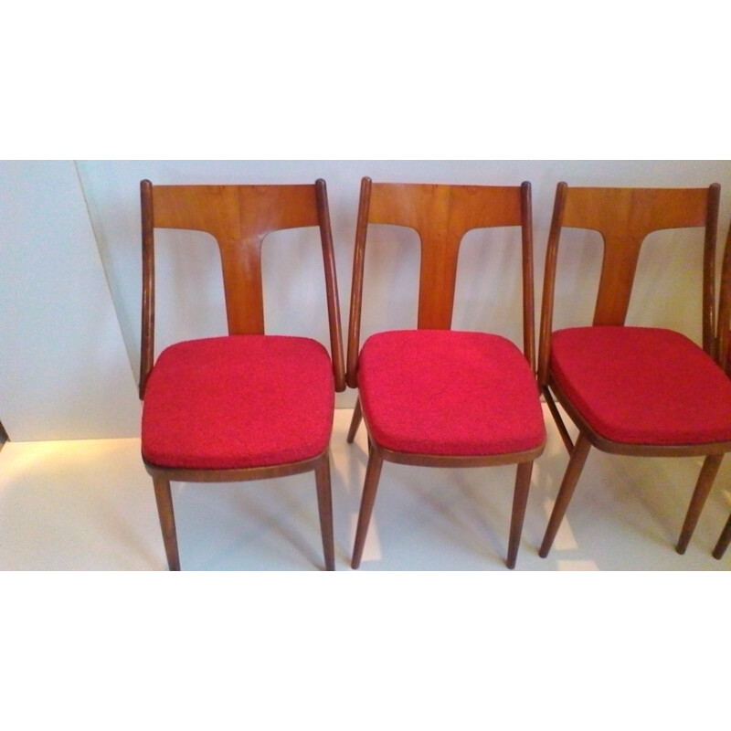 Set of 4 chairs in walnut and beech - 1960s