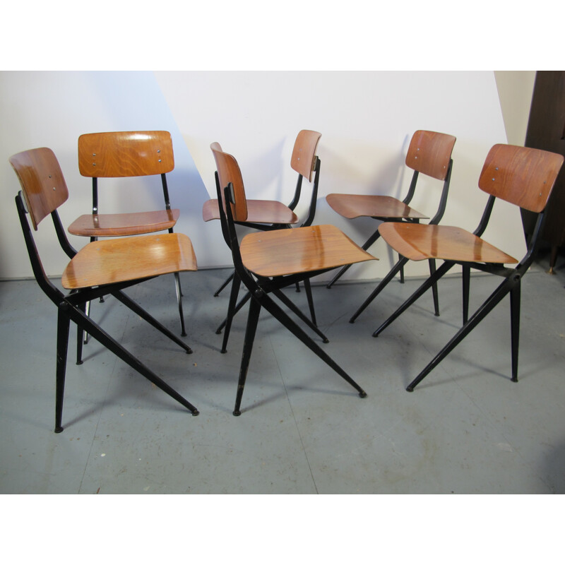 A set of 6 mid century industrial dining chairs by Ynske Kooistra for Marko - 1960s