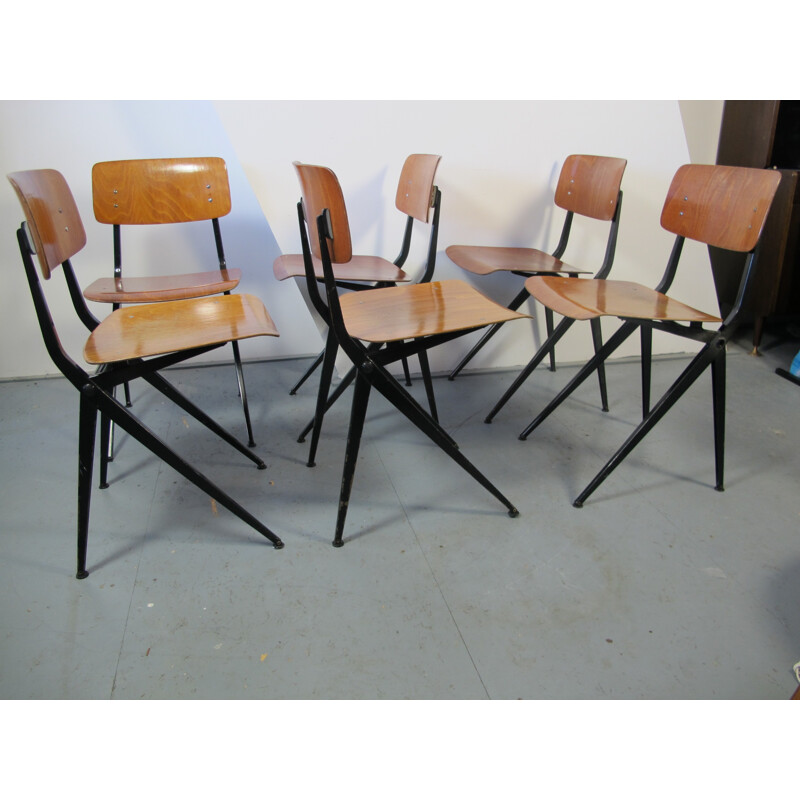 A set of 6 mid century industrial dining chairs by Ynske Kooistra for Marko - 1960s
