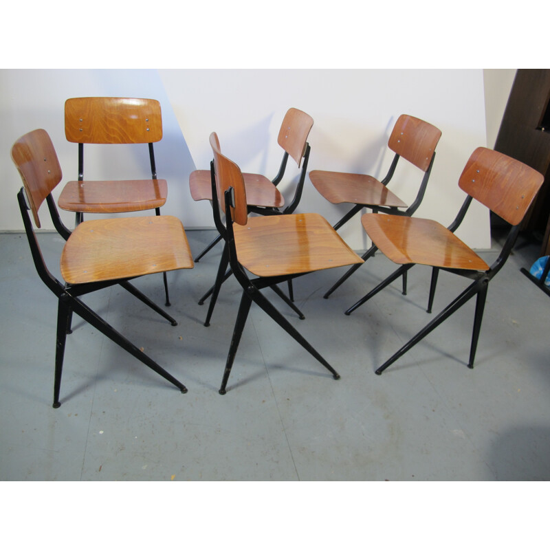 A set of 6 mid century industrial dining chairs by Ynske Kooistra for Marko - 1960s