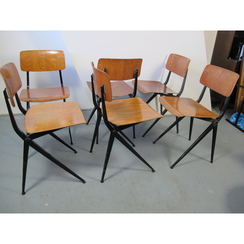 A set of 6 mid century industrial dining chairs by Ynske Kooistra for Marko - 1960s